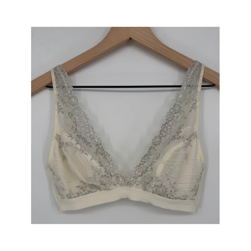 Wacoal Embrace Lace Wire Free Bralette Size 38 Cream Silver Lace Trim  852191